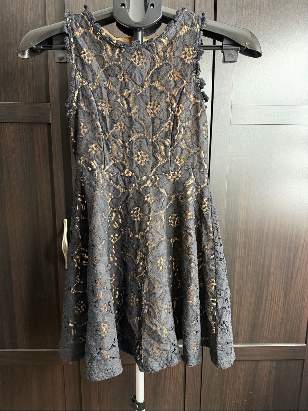 Rare Editions Black Lace Dress with Nude Lining